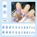 Long French false nails with glue with Hearts design R598 Bananahall Blue with white 24 pcs (A9444)