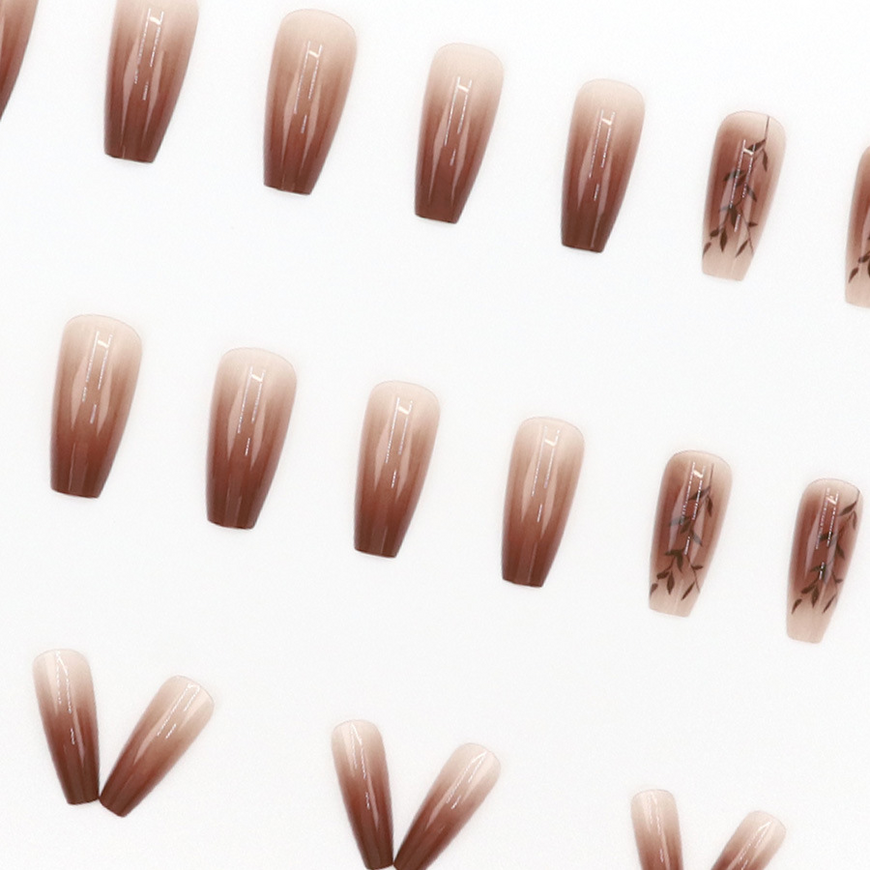 False nails with glue Ballerina ombre A3095 Bananahall Beige with design 24 pcs (A9442)