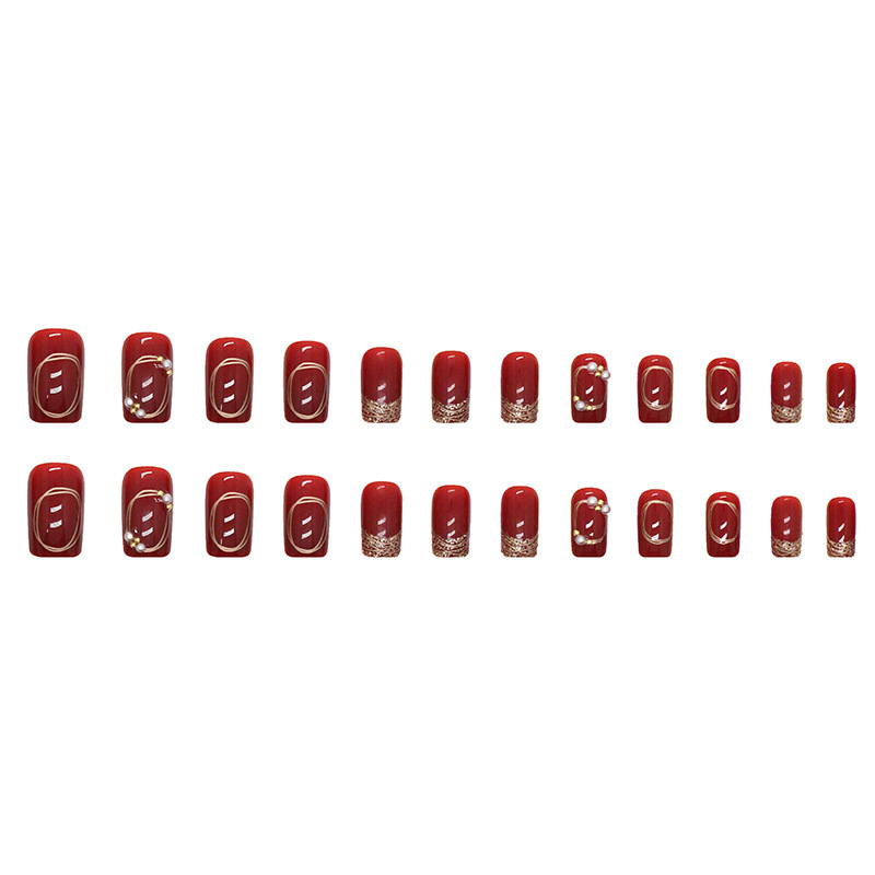 False Nails Bananahall with Glue Burgundy with Gold Z552 24 pcs (A9492)