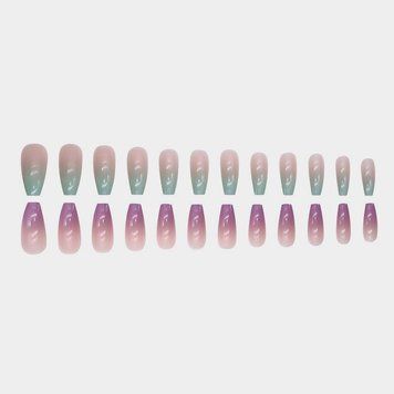 False nails with glue Bananahall A509 Pink-green 24 pcs (A9704)