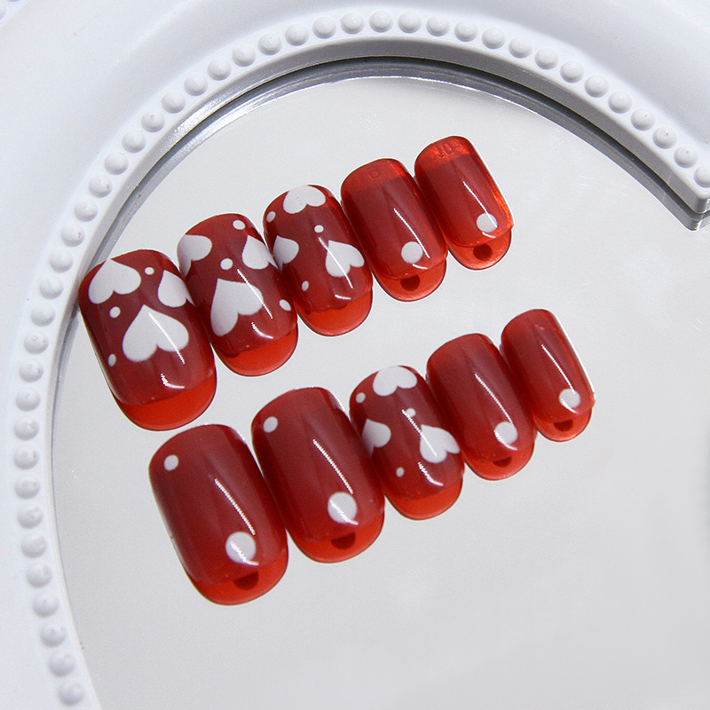 False nails with glue square Hearts R928 Bananahall Burgundy 24 pieces (A9432)