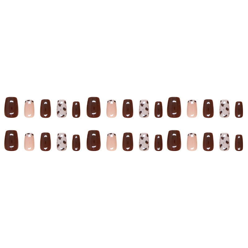 False Nails Bananahall with glue R883 Burgundy with leopard 24 pcs (A9482)