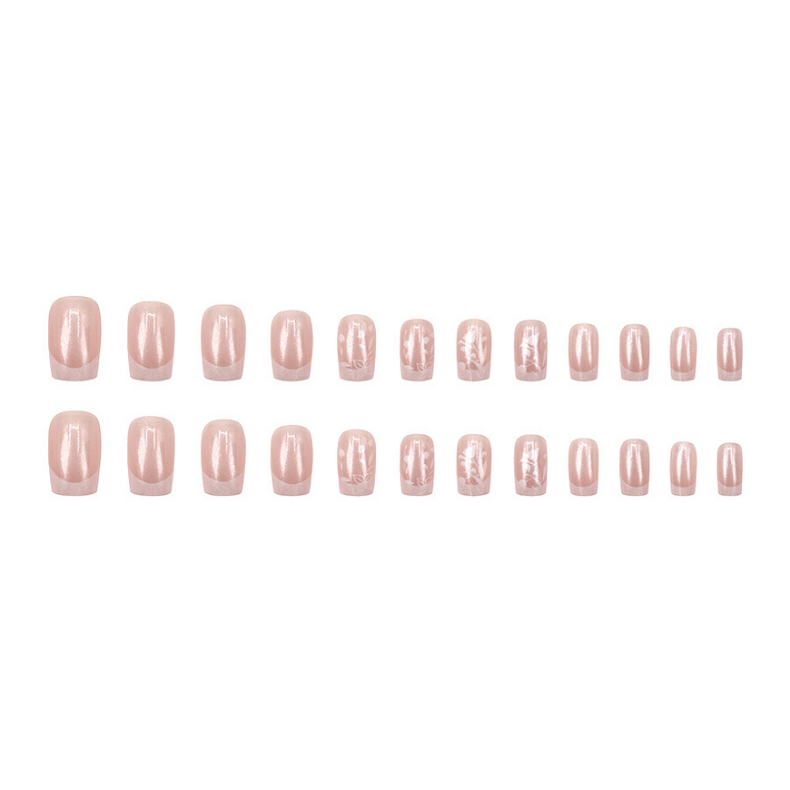 False Nails Bananahall French with Glue A3009 White with Flower Design 24 pcs (A9481)
