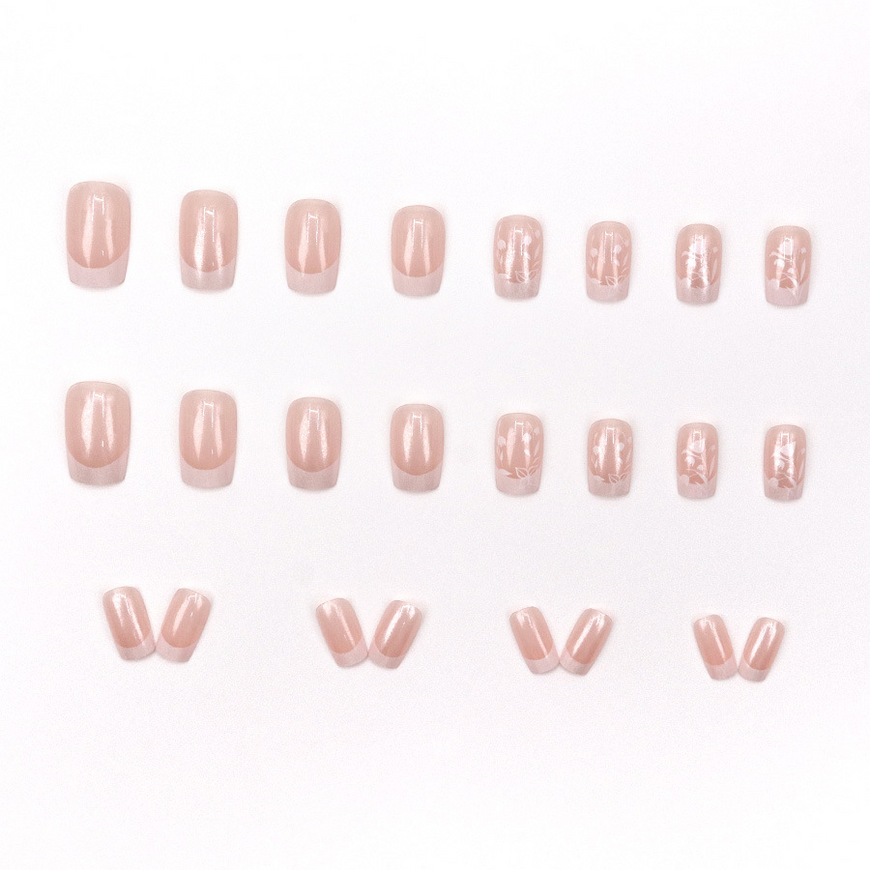 False Nails Bananahall French with Glue A3009 White with Flower Design 24 pcs (A9481)