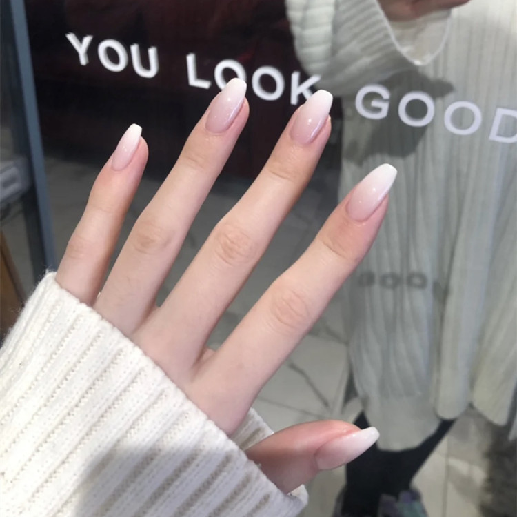 Long false nails with glue R079 Bananahall Milky gradient 24 pieces (A9430)