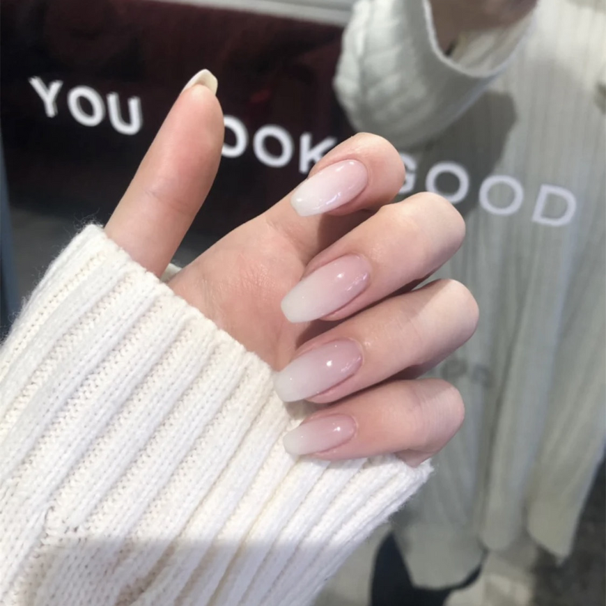 Long false nails with glue R079 Bananahall Milky gradient 24 pieces (A9430)