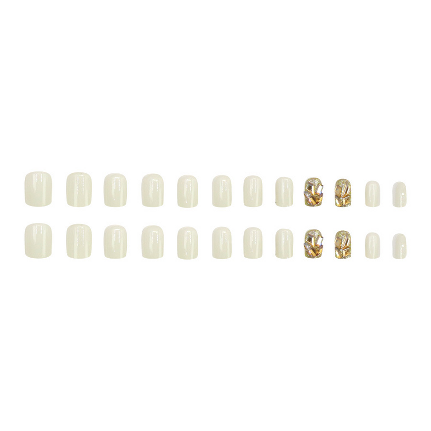 False Nails Bananahall with glue D583 White with gold 24 pcs (A9480)