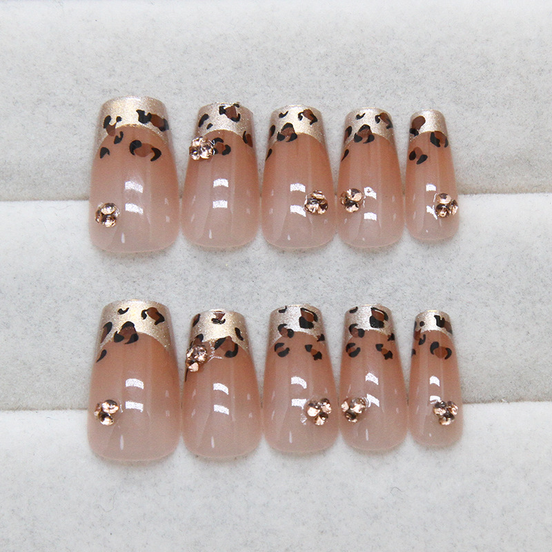 False Nails French Bananahall with glue MY104 Beige with golden leopard 24 pcs (A9479)