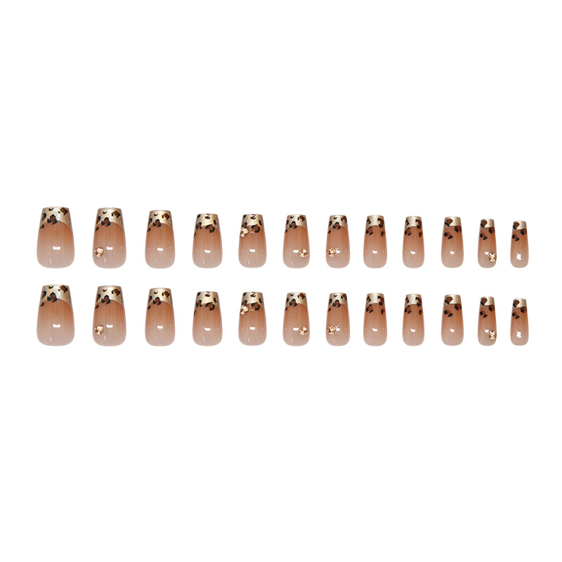 False Nails French Bananahall with glue MY104 Beige with golden leopard 24 pcs (A9479)