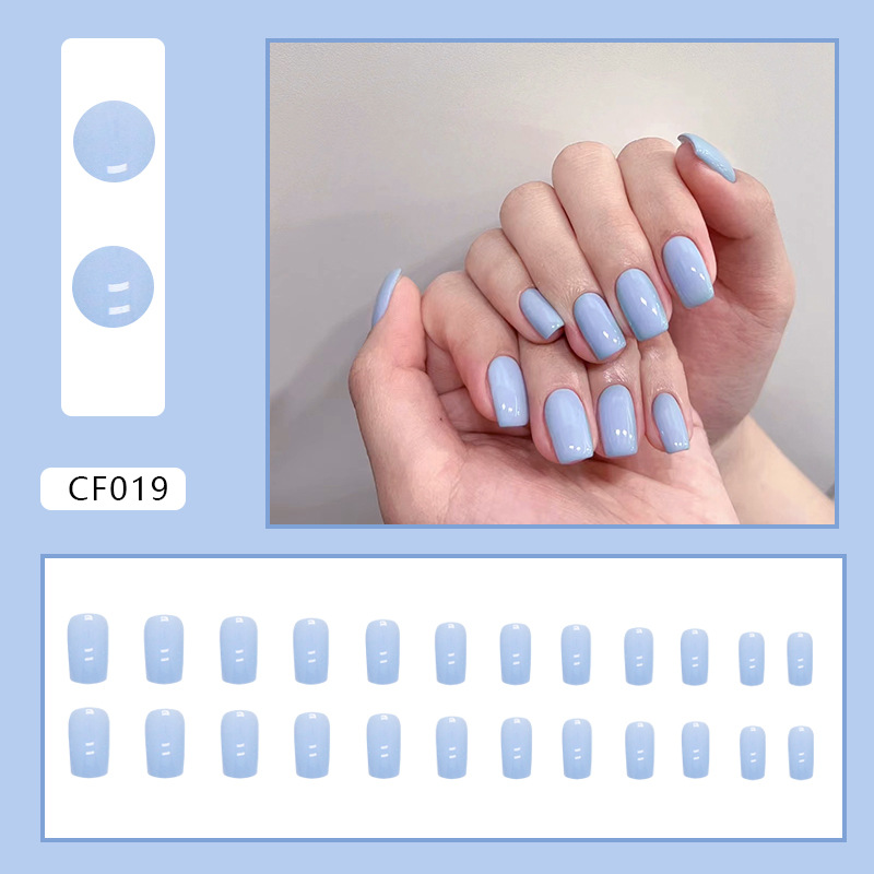 Square false nails with glue CF019 Bananahall Blue 24 pieces (A9428)