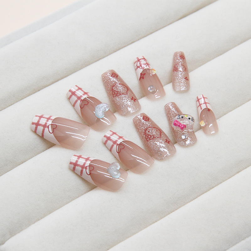 False Nails Hello Kitty long Bananahall with glue D871 Pink 24 pcs (A9477)