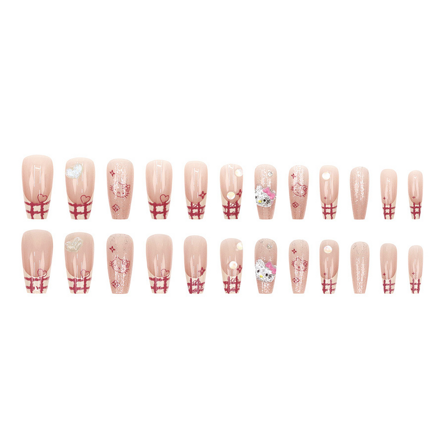 False Nails Hello Kitty long Bananahall with glue D871 Pink 24 pcs (A9477)
