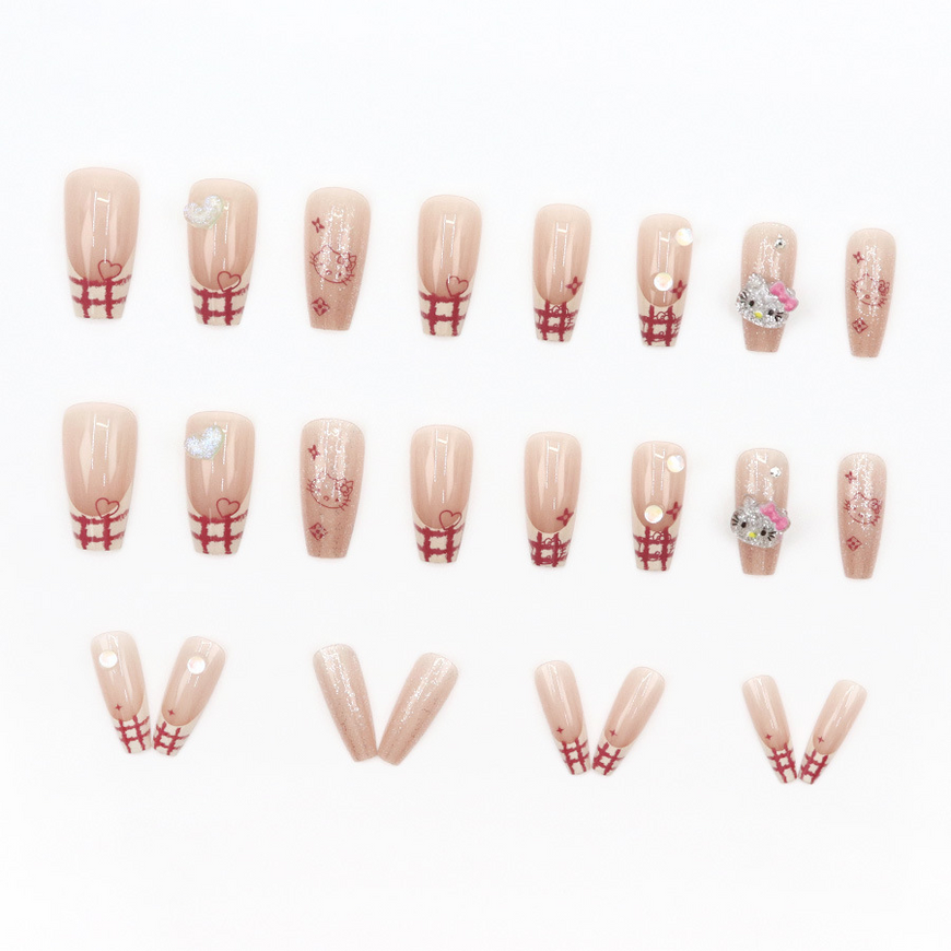 False Nails Hello Kitty long Bananahall with glue D871 Pink 24 pcs (A9477)