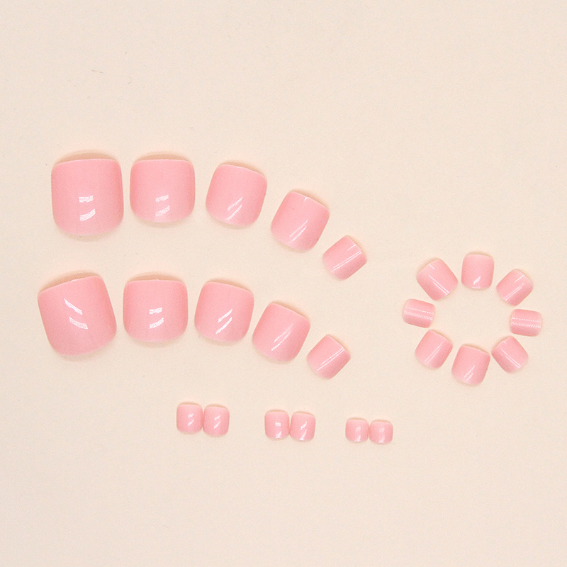 Press On Toenails with Glue 24 pcs Glossy Square Reusable F071 Pink (A9405)