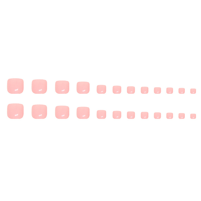 Press On Toenails with Glue 24 pcs Glossy Square Reusable F071 Pink (A9405)