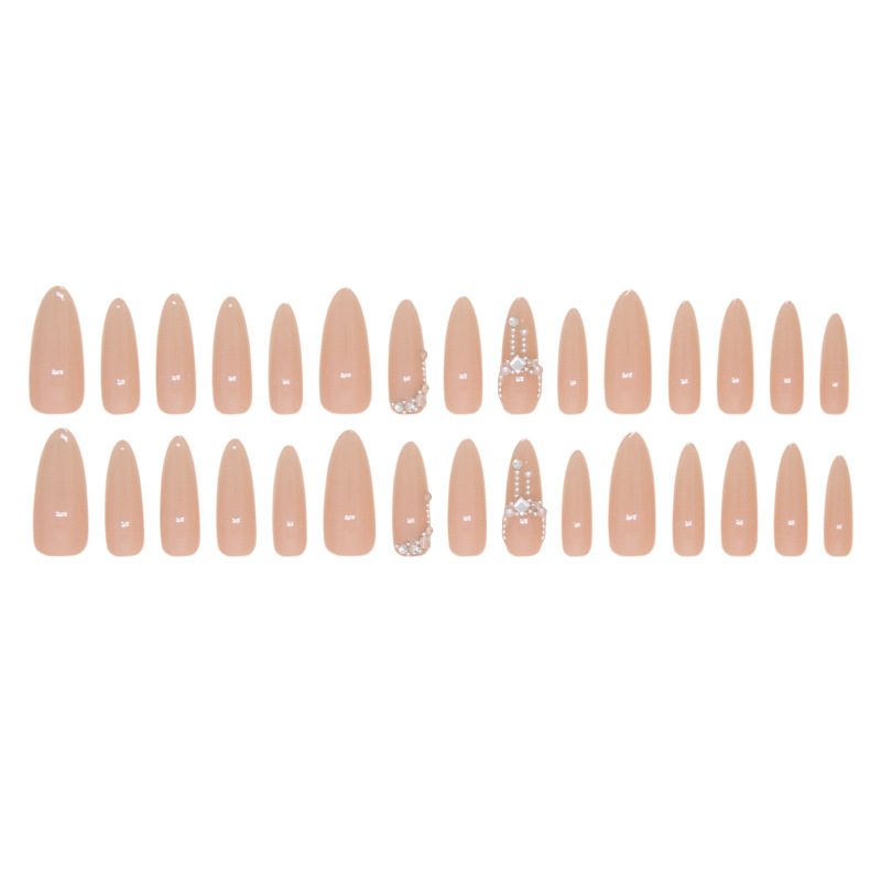 False Nails Long with rhinestone design with glue Bananahall Z869 Beige 24 pcs (A9475)