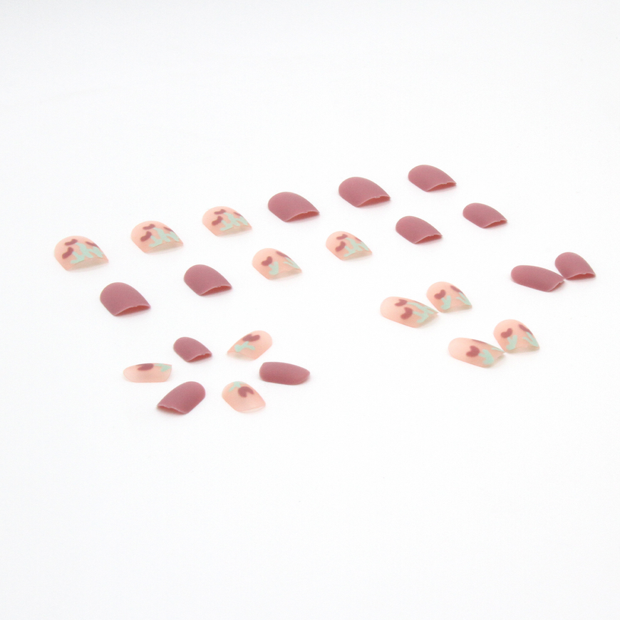 Short false nails with glue Bananahall R346 Pink with design 24 pcs (A9425)