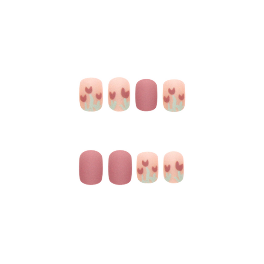 Short false nails with glue Bananahall R346 Pink with design 24 pcs (A9425)