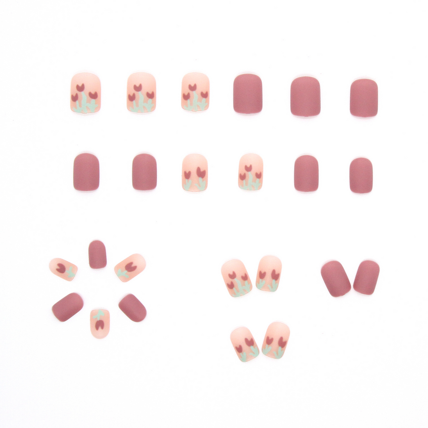 Short false nails with glue Bananahall R346 Pink with design 24 pcs (A9425)