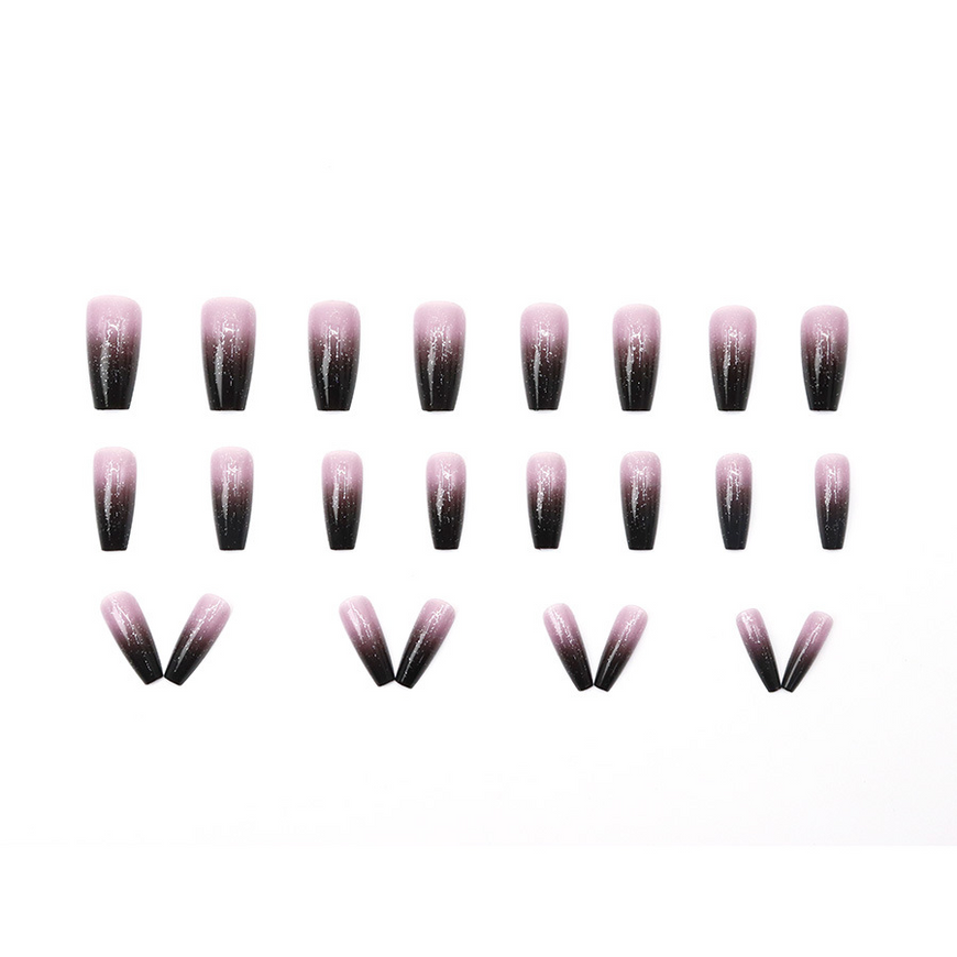 Long false nails with glue Bananahall W3037 Black with glitter 24 pcs (A9468)