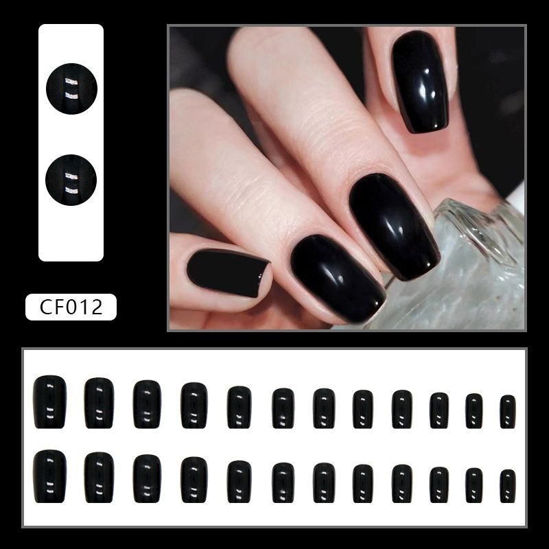 False nails with glue Bananahall CF012 Black 24 pcs (A9682)