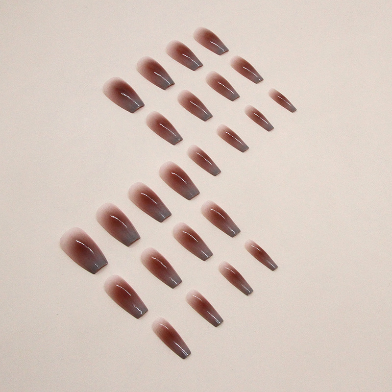 Gradient false nails with glue Bananahall R808 Beige with gray 24 pcs (A9466)