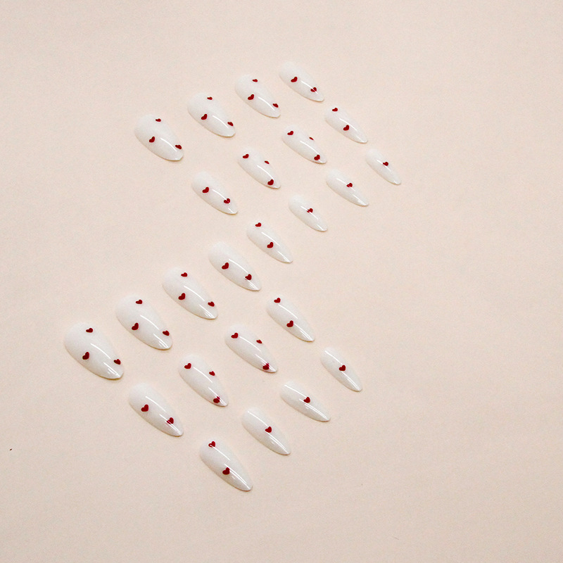 False nails with glue W1051 Bananahall White with red hearts 24 pcs (A9465)