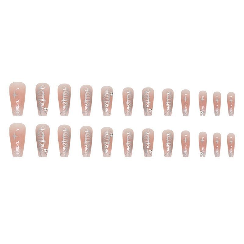 False nails with glue Bananahall Z812 Beige-silver 24 pcs (A9686)