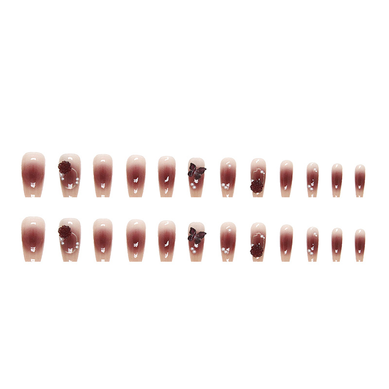 False nails with glue Z605 Bananahall With butterfly Burgundy 24 pcs (A9459)