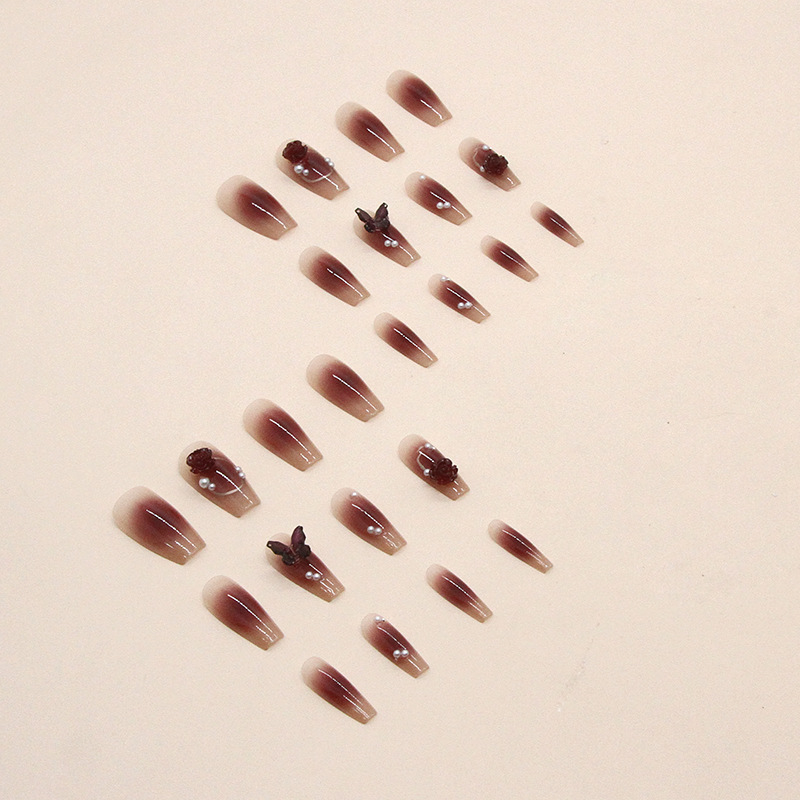 False nails with glue Z605 Bananahall With butterfly Burgundy 24 pcs (A9459)
