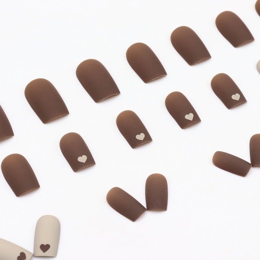 False nails with glue Bananahall W1441 Brown matte 24 pcs (A9693)