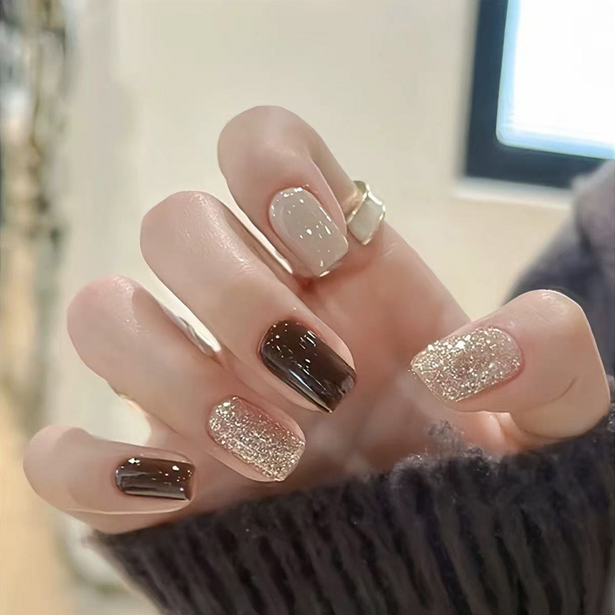 False nails with glue Bananahall A3134 Beige-brown 24 pcs (A9501)