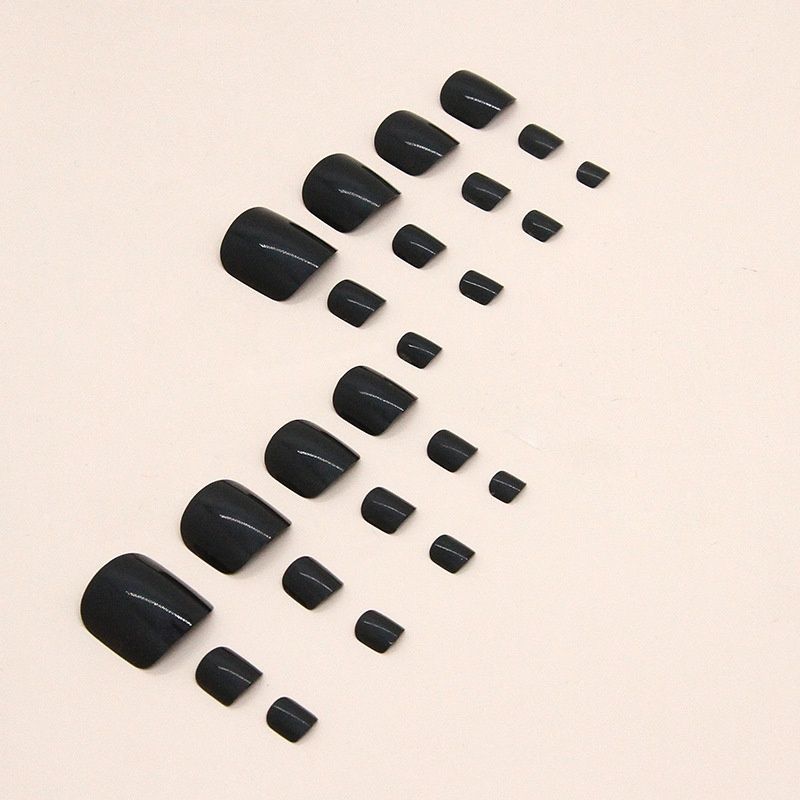 Fake nails for feet pedicure with glue Bananahall F070 Black 24 pcs (A9665)