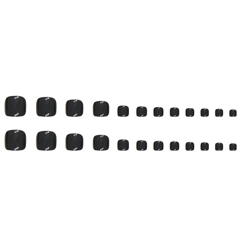 Fake nails for feet pedicure with glue Bananahall F070 Black 24 pcs (A9665)